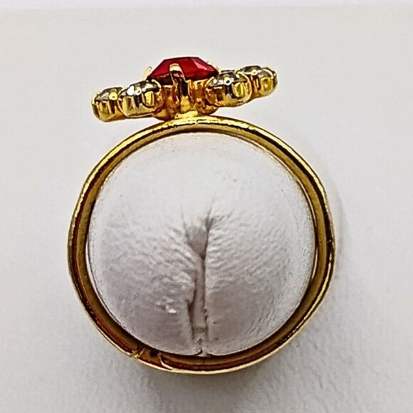 Vintage Womens Gold Plated Red Cubic Zirconia Ring Adjustable Elegant Romantic - Picture 5 of 7